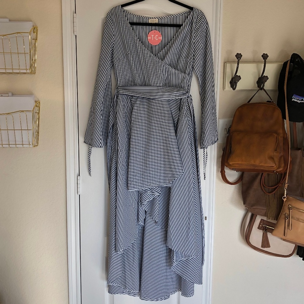 Long-Sleeve High-Low Striped Dress